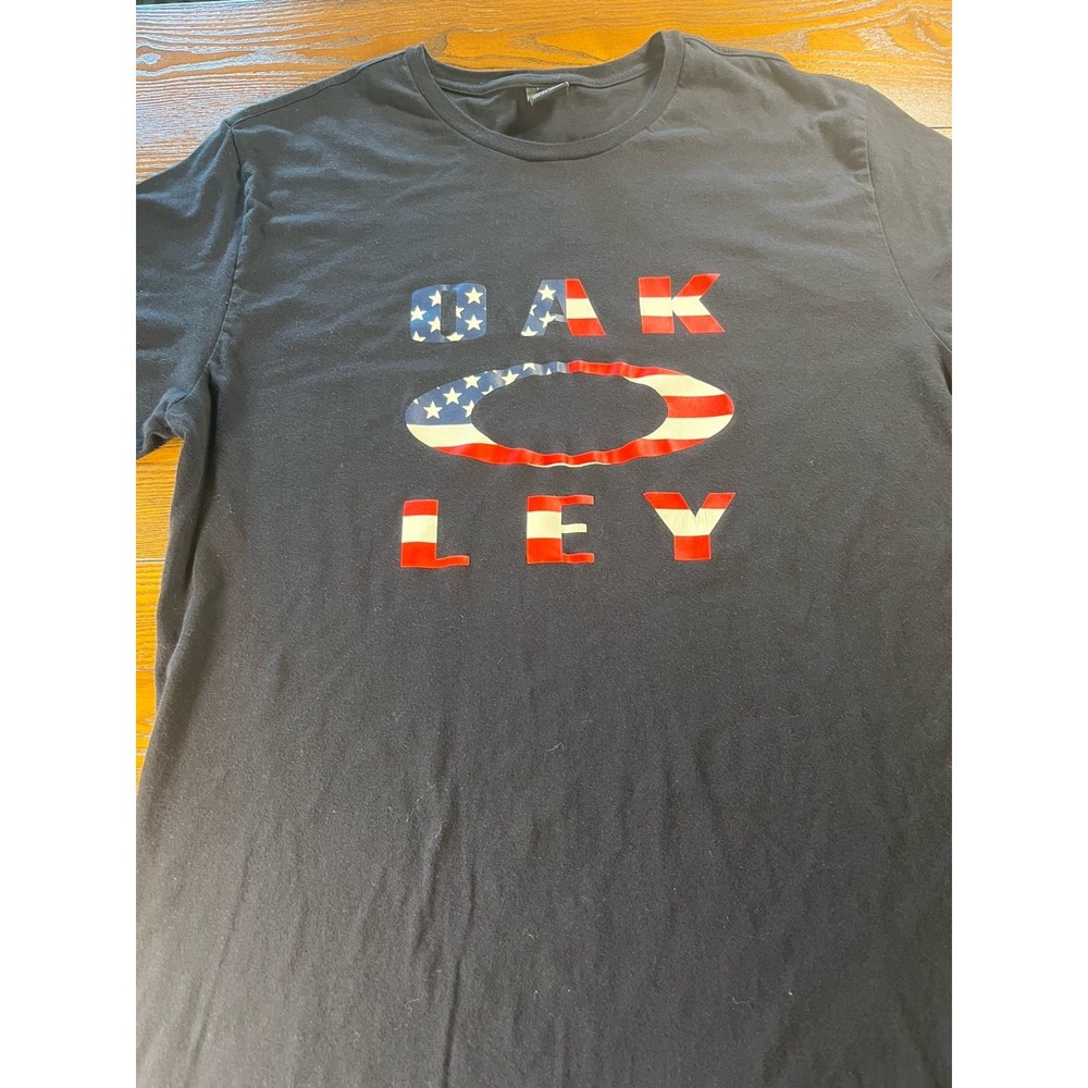 Oakley USA Flag Patriotic Logo T-Shirt Black Men's Size XL Short Sleeve Tee
